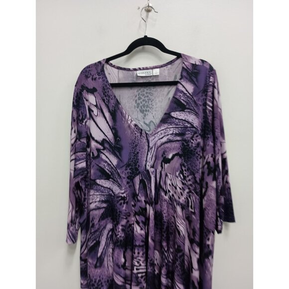 Attitudes By Renee Womens Wearable Art Tunic Top 1X Purple Floral Asymmetrical - Picture 2 of 7
